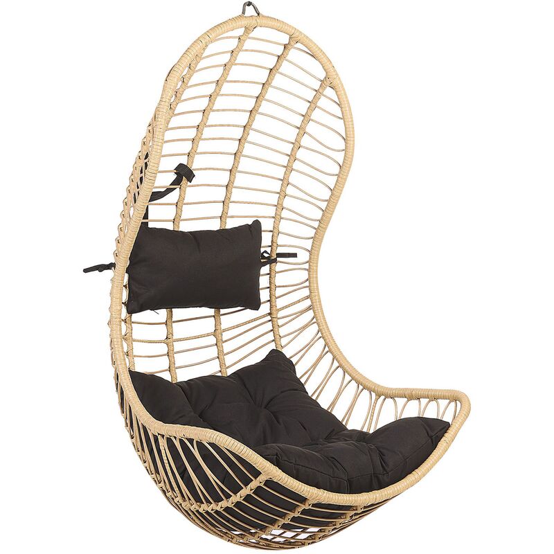 Rattan Hanging Chair without Stand Indoor-Outdoor Wicker Curved Beige Pineto