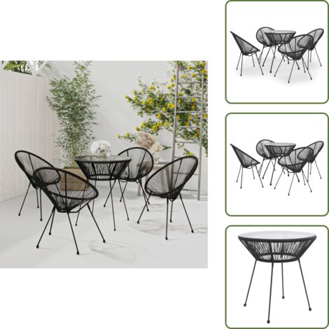 Rattan in PVC - vidaXL Set da Pranzo per Giardino 5 pz in Rattan PVC Nero - Tavolo in vetro temperato