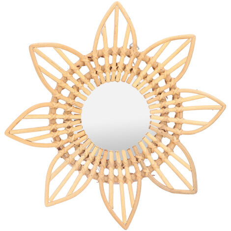 Rattan Innovative Art Decoration Makeup Mirror Retro Dressing Bathroom Wall Hanging MirrorFlower