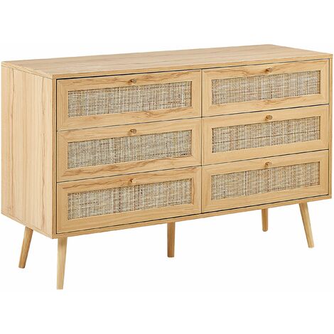 Rattan-Kommode mit 6 Schubladen in Hellbraun im Boho-Stil Wohnzimmer Schlafzimmer