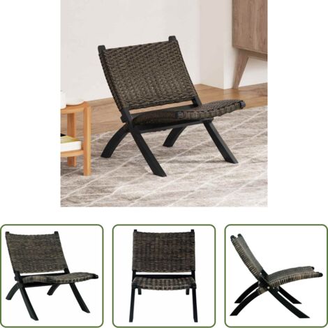 Rattan Kubu -  Sedia Relax Nera in Rattan Kubu Naturale e Mogano Massello