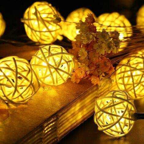 Rattan Lichterkette Stecker Stil Warmweiß, 20 LEDs 5M 2 Modus Outdoor Lichterkette Lampions Wasserdichte Weihnachtsbeleuchtung für Gartenhaus im Freien (Warmweiß)