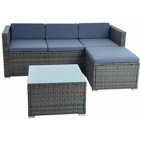 Rattan Lounge Sitzgruppe Gartenmöbel Set Sofa Couch 3-Sitzer Rattanmöbel Grau