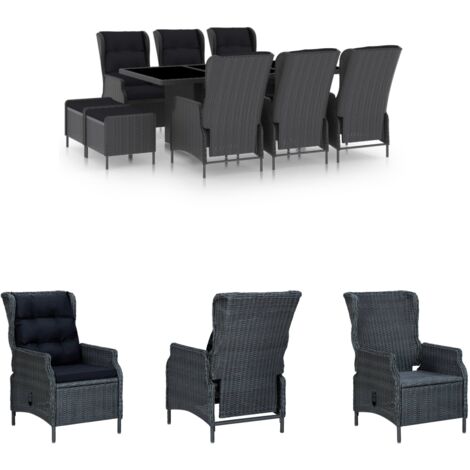 Rattan-Möbel - vidaXL 9-tlg. Garten-Essgruppe mit Auflagen Poly Rattan Dunkelgrau - Auflagen