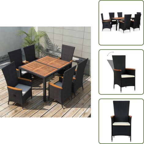 Rattan nero - vidaXL Set da Pranzo da Giardino 7 pz in Polyrattan e Acacia Nero - Sedie reclinabili