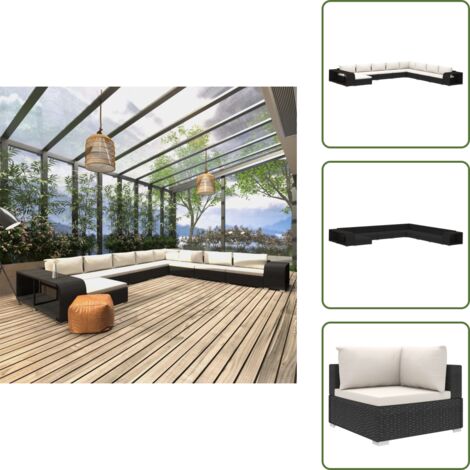 Rattan nero - vidaXL Set Divani da Giardino 11 pz con Cuscini in Polyrattan Nero - Cuscini in poliestere