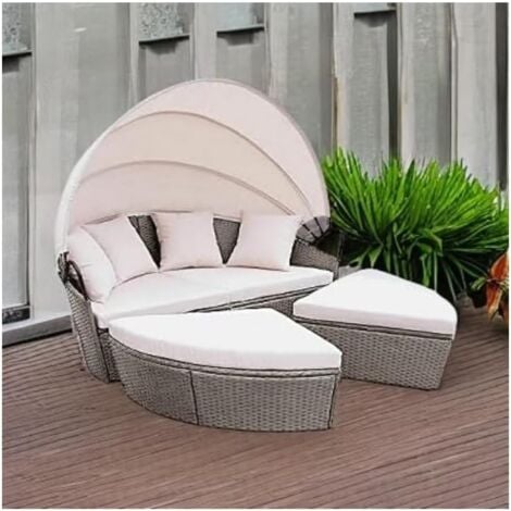 180Cm Rattan Sun Island Day Bed Outdoor Garden Furniture With Waterproof  Cover Brown