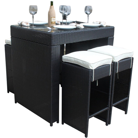 Rattan Outdoor Garden Furniture 5 Piece Bar Set In Black Rat133blk