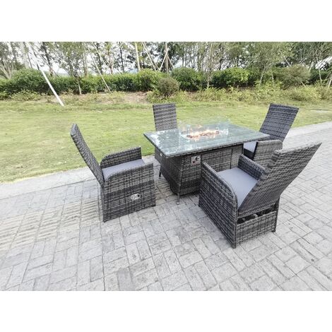 Rattan Outdoor Garden Furniture Gas Fire Pit Dining Table Gas Heater Burner Reclining Table And Chair Sets 4 Seater Plus Rectangular Table