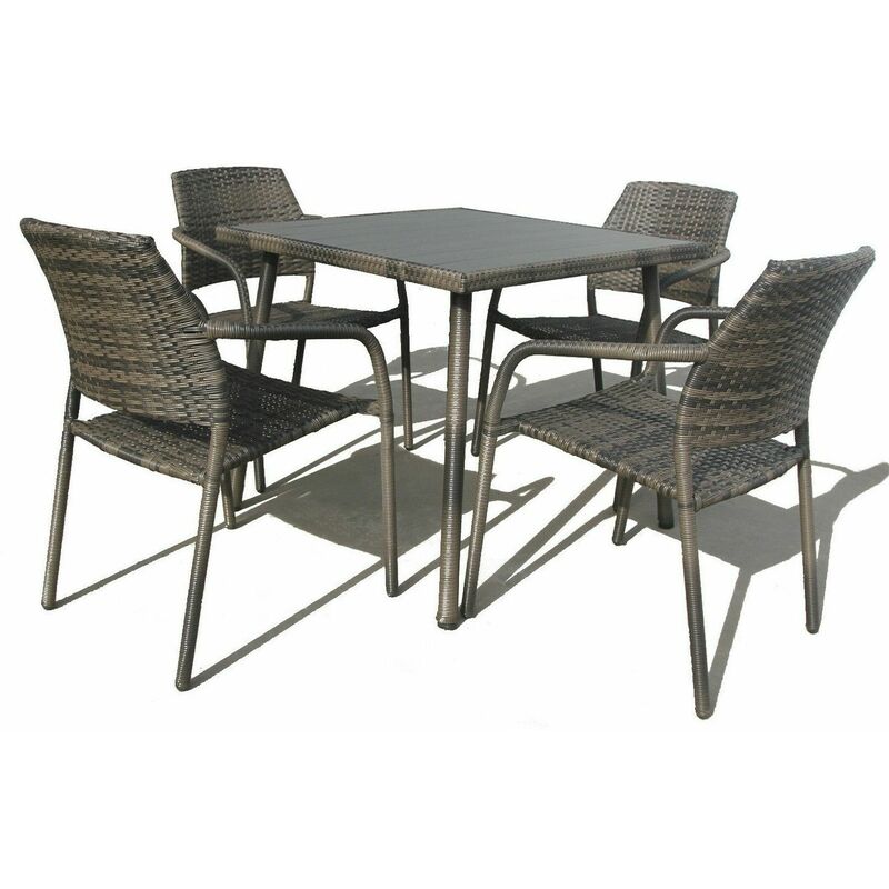 Rattan Patio Dining Set w Stackable Chair - 84L x 84W x 74H cm for 4 seater - Grey