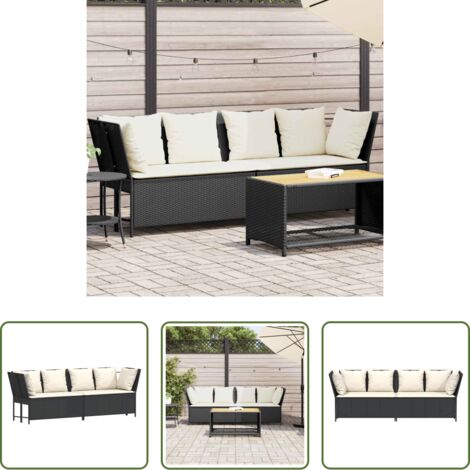 Rattan PE -  Divano da Giardino con Cuscini in Polyrattan Nero