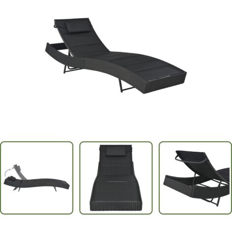 Rattan PE -  Lettino Prendisole in Polyrattan e Textilene Nero