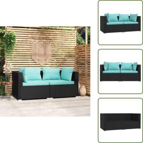 Rattan PE - vidaXL Divano a 2 Posti con Cuscini in Polyrattan Nero - Cuscini sfoderabili