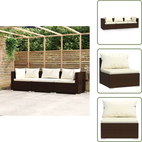 Rattan PE - vidaXL Divano a 3 Posti con Cuscini in Polyrattan Marrone - Cuscini sfoderabili