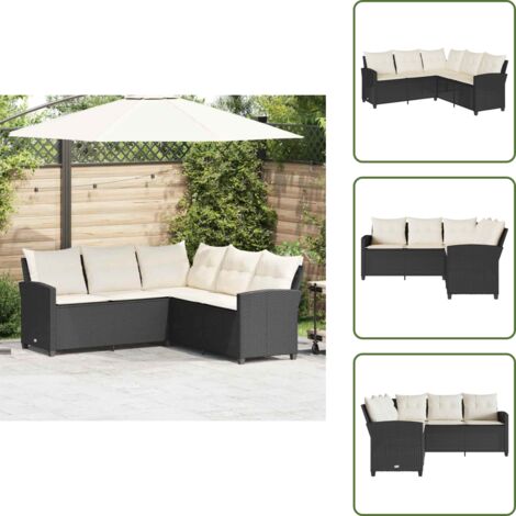Rattan PE - vidaXL Divano a Forma di L con Cuscini in Polyrattan Nero - Acciaio verniciato