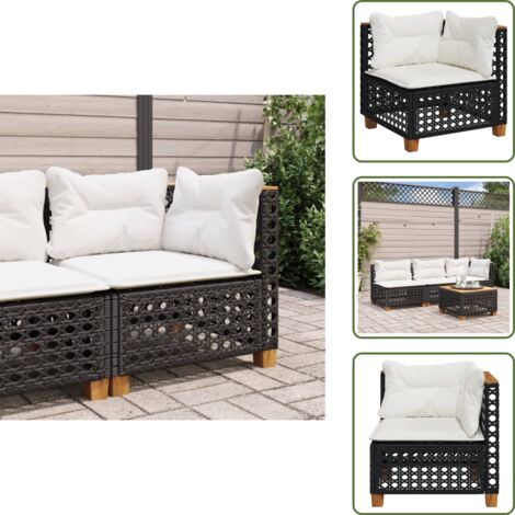 Rattan pe - vidaXL Divano Angolare da Giardino con Cuscini Nero in Polyrattan - Cuscino imbottito