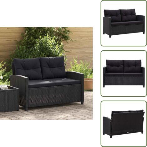 Rattan PE - vidaXL Divano da Giardino 2 Posti con Cuscini Nero 124 cm Polyrattan - Cuscini per divano