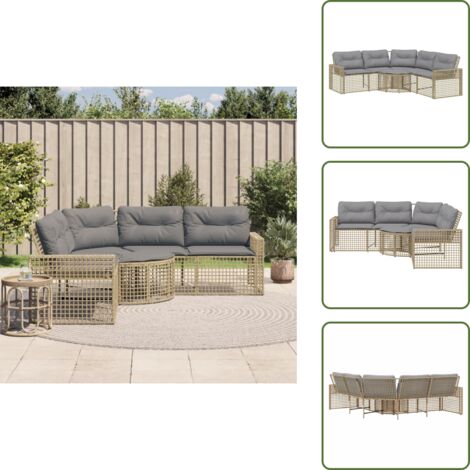 Rattan PE - vidaXL Divano da Giardino a L con Cuscini e Pouf Beige in Polyrattan - Acciaio verniciato