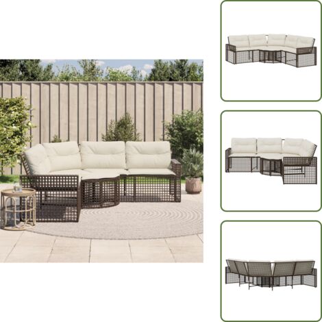 Rattan PE - vidaXL Divano da Giardino a L con Cuscini e Pouf Marrone in Polyrattan - Acciaio verniciato