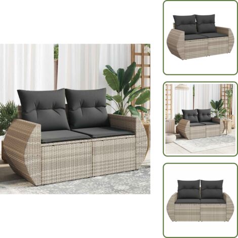 Rattan PE - vidaXL Divano da Giardino con Cuscini 2 Posti Grigio Chiaro Polyrattan - Divano da esterno