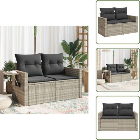 Rattan PE - vidaXL Divano da Giardino con Cuscini 2 Posti Grigio Chiaro Polyrattan - Tavolino da giardino