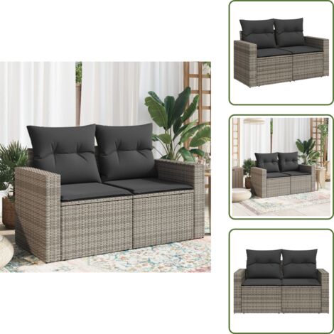 Rattan PE - vidaXL Divano da Giardino con Cuscini 2 Posti Grigio in Polyrattan - Cuscino per seduta