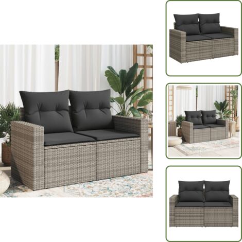 Rattan PE - vidaXL Divano da Giardino con Cuscini 2 Posti Grigio in Polyrattan - Divano a 2 posti