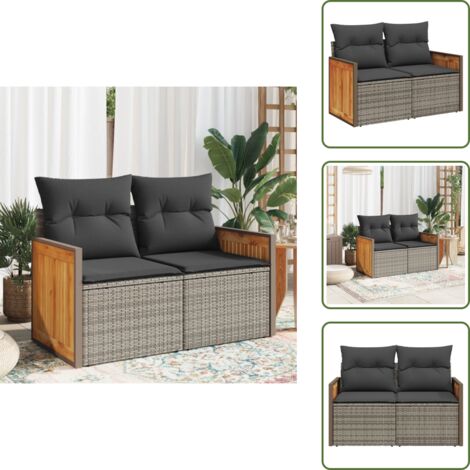 Rattan PE - vidaXL Divano da Giardino con Cuscini 2 Posti Grigio in Polyrattan - Seduta esterna