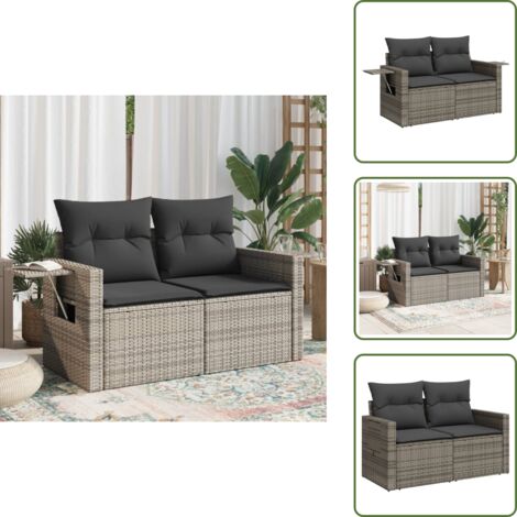 Rattan PE - vidaXL Divano da Giardino con Cuscini 2 Posti Grigio in Polyrattan - Tavolino da giardino
