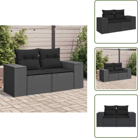 Rattan PE - vidaXL Divano da giardino con cuscini 2 posti nero in polyrattan - Mobili da esterno