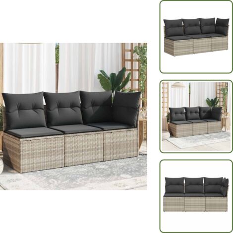 Rattan PE - vidaXL Divano da Giardino con Cuscini 3 Posti Grigio Chiaro Polyrattan - Cuscino da seduta