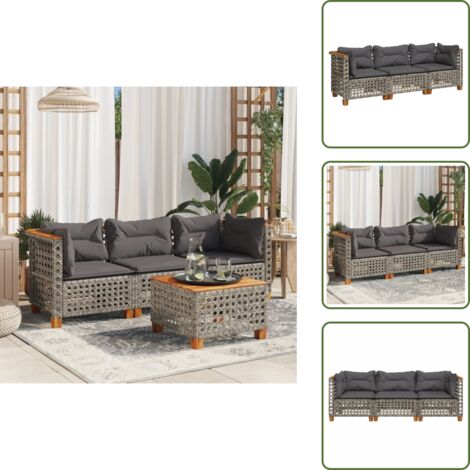 Rattan PE - vidaXL Divano da Giardino con Cuscini 3 Posti Grigio in Polyrattan - Mobili da esterno