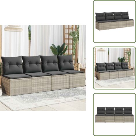 Rattan PE - vidaXL Divano da Giardino con Cuscini 4 Posti Grigio Chiaro Polyrattan - Divano a 4 posti