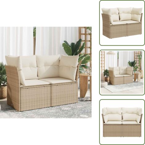 Rattan PE - vidaXL Divano da Giardino con Cuscini a 2 Posti Beige in Polyrattan - Cuscino sfoderabile