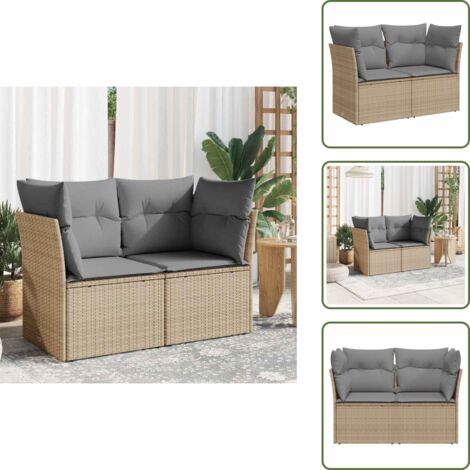 Rattan PE - vidaXL Divano da Giardino con Cuscini a 2 Posti Beige in Polyrattan - Divano a 2 posti