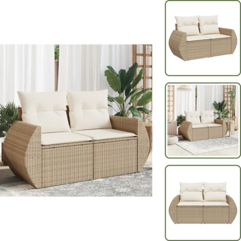 Rattan PE - vidaXL Divano da Giardino con Cuscini a 2 Posti Beige in Polyrattan - Divano a 2 posti