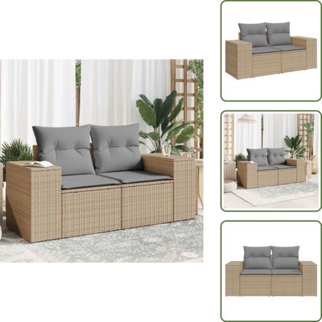 Rattan PE - vidaXL Divano da Giardino con Cuscini a 2 Posti Beige in Polyrattan - Divano a 2 posti