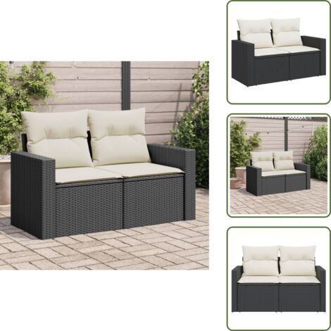 Rattan PE - vidaXL Divano da Giardino con Cuscini a 2 Posti Nero in Polyrattan - Cuscino sfoderabile