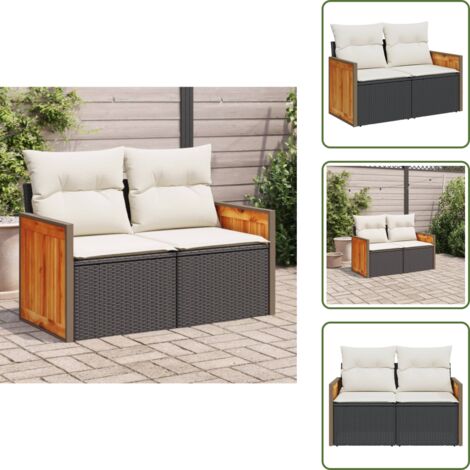 Rattan pe - vidaXL Divano da Giardino con Cuscini a 2 Posti Nero in Polyrattan - Divano a 2 posti