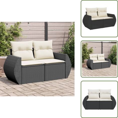 Rattan PE - vidaXL Divano da Giardino con Cuscini a 2 Posti Nero in Polyrattan - Divano a 2 posti