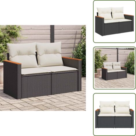 Rattan pe - vidaXL Divano da Giardino con Cuscini a 2 Posti Nero in Polyrattan - Divano a 2 posti
