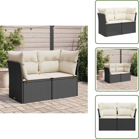 Rattan PE - vidaXL Divano da Giardino con Cuscini a 2 Posti Nero in Polyrattan - Divano a 2 posti
