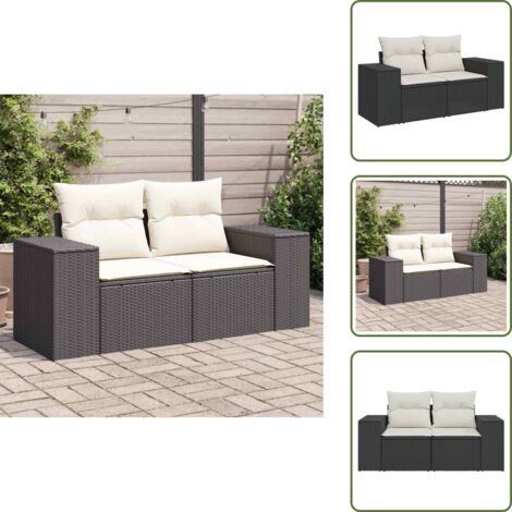 Rattan PE - vidaXL Divano da Giardino con Cuscini a 2 Posti Nero in Polyrattan - Divano a 2 posti