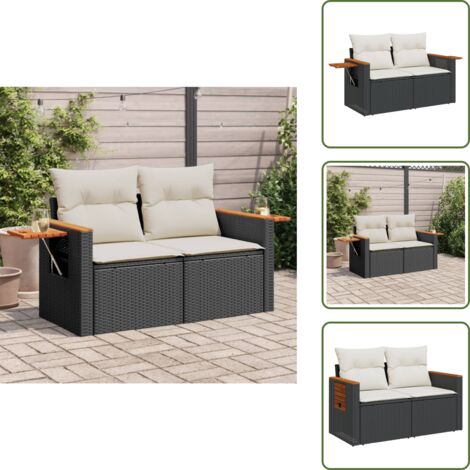 Rattan pe - vidaXL Divano da Giardino con Cuscini a 2 Posti Nero in Polyrattan - Seduta esterna