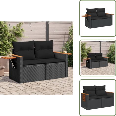 Rattan pe - vidaXL Divano da Giardino con Cuscini a 2 Posti Nero in Polyrattan - Tavolino da giardino