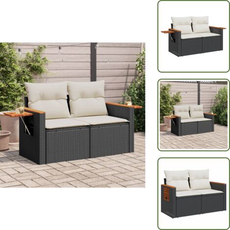 Rattan pe - vidaXL Divano da Giardino con Cuscini a 2 Posti Nero in Polyrattan - Tavolino da giardino