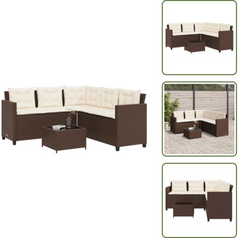 Rattan PE - vidaXL Divano da Giardino con Tavolo e Cuscini a L Marrone Polyrattan - Acciaio verniciato