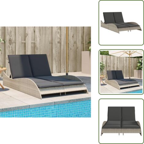 Rattan PE - vidaXL Lettino con Cuscini Grigio Chiaro 114x205x73 cm in Polyrattan - Cuscino sfoderabile