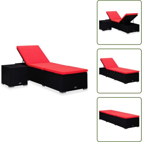 Rattan PE - vidaXL Lettino Prendisole con Cuscino e Tavolino in Polyrattan Rosso - Lettino esterno