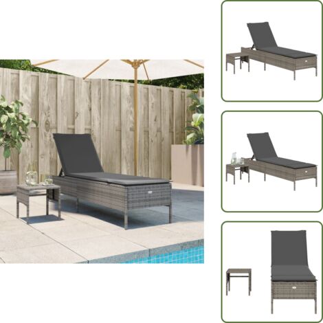 Rattan PE - vidaXL Lettino Prendisole con Tavolo e Cuscino Grigio in Polyrattan - Acciaio verniciato